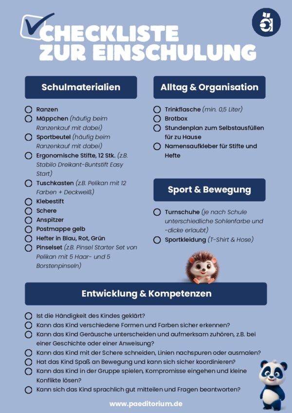 Checkliste zur Einschulung